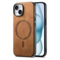 For iPhone 15 Solid Color Retro Magsafe PU Back Cover Phone Case(Brown)