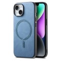 For iPhone 14 Plus Solid Color Retro Magsafe PU Back Cover Phone Case(Blue)