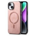 For iPhone 14 Solid Color Retro Magsafe PU Back Cover Phone Case(Pink)