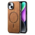 For iPhone 14 Solid Color Retro Magsafe PU Back Cover Phone Case(Brown)
