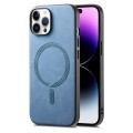 For iPhone 14 Pro Solid Color Retro Magsafe PU Back Cover Phone Case(Blue)