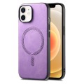 For iPhone 12 Solid Color Retro Magsafe PU Back Cover Phone Case(Purple)