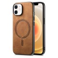 For iPhone 12 Solid Color Retro Magsafe PU Back Cover Phone Case(Brown)