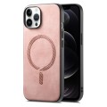 For iPhone 12 Pro Max Solid Color Retro Magsafe PU Back Cover Phone Case(Pink)