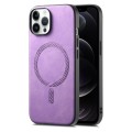 For iPhone 12 Pro Max Solid Color Retro Magsafe PU Back Cover Phone Case(Purple)