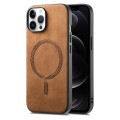 For iPhone 12 Pro Solid Color Retro Magsafe PU Back Cover Phone Case(Brown)