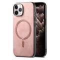 For iPhone 11 Pro Max Solid Color Retro Magsafe PU Back Cover Phone Case(Pink)