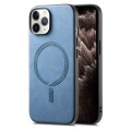 For iPhone 11 Pro Max Solid Color Retro Magsafe PU Back Cover Phone Case(Blue)