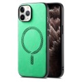 For iPhone 11 Pro Solid Color Retro Magsafe PU Back Cover Phone Case(Green)