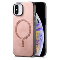 For iPhone XS Max Solid Color Retro Magsafe PU Back Cover Phone Case(Pink)