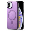 For iPhone XS Max Solid Color Retro Magsafe PU Back Cover Phone Case(Purple)