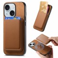 For iPhone 15 Plus Retro Magsafe Card Bag PU Back Cover Phone Case(Brown)