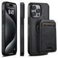 For iPhone 15 Plus Suteni M2 Oil Wax MagSafe Horizontal Card Bag Phone Case(Black)