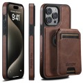 For iPhone 14 Pro Max Suteni M2 Oil Wax MagSafe Horizontal Card Bag Phone Case(Brown)
