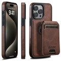 For iPhone 12 Pro Max Suteni M2 Oil Wax MagSafe Horizontal Card Bag Phone Case(Brown)