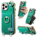 For iPhone 11 Pro Fashion Ring Card Bag Phone Case with Hang Loop(Green)