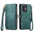 For Honor 100 5G Geometric Zipper Wallet Side Buckle Leather Phone Case(Green)