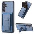For Samsung Galaxy S23 5G Carbon Fiber Fold Stand Elastic Card Bag Phone Case(Blue)