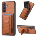 For Samsung Galaxy S22 5G Carbon Fiber Fold Stand Elastic Card Bag Phone Case(Brown)