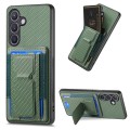 For Samsung Galaxy S22 5G Carbon Fiber Fold Stand Elastic Card Bag Phone Case(Green)