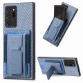 For Samsung Galaxy Note20 Ultra Carbon Fiber Fold Stand Elastic Card Bag Phone Case(Blue)