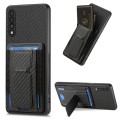 For Samsung Galaxy A70 / A70s Carbon Fiber Fold Stand Elastic Card Bag Phone Case(Black)