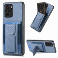 For Xiaomi Redmi Note 10 4G Carbon Fiber Fold Stand Elastic Card Bag Phone Case(Blue)