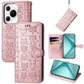 For Huawei Pura 70 Cat and Dog Embossed Leather Phone Case(Rose Gold)