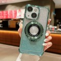 For iPhone 14 Plus Invisible Holder Gradient Glitter Magsafe Phone Case(Pine Green)