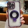 For iPhone 15 Pro Max Ultra-thin Electroplated Holder Magsafe Phone Case(Purple)