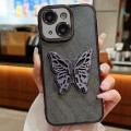 For iPhone 15 Plus Electroplated Glitter 3D Butterfly TPU Phone Case(Black)