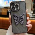 For iPhone 13 Pro Max Electroplated Glitter 3D Butterfly TPU Phone Case(Black)