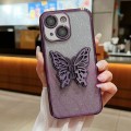For iPhone 15 Plus Electroplated Gradient Glitter 3D Butterfly TPU Phone Case(Gradient Purple)