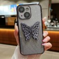 For iPhone 13 mini Electroplated Gradient Glitter 3D Butterfly TPU Phone Case(Gradient Black)
