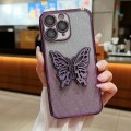 For iPhone 11 Pro Max Electroplated Gradient Glitter 3D Butterfly TPU Phone Case(Gradient Purple)