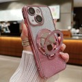 For iPhone 15 Plus Plated Mirror Holder Gradient Glitter Magsafe Phone Case(Pink)