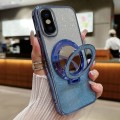 For iPhone X / XS Plated Mirror Holder Gradient Glitter Magsafe Phone Case(Blue)