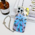 For iPhone 15 Pro Max Electroplating Laser Butterfly Phone Case with Wrist Strap(Black Butterflies A