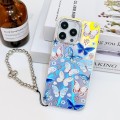 For iPhone 14 Pro Max Electroplating Laser Butterfly Phone Case with Wrist Strap(Blue Butterflies AB
