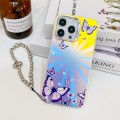 For iPhone 14 Pro Max Electroplating Laser Butterfly Phone Case with Wrist Strap(Purple Butterflies