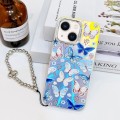 For iPhone 13 Electroplating Laser Butterfly Phone Case with Wrist Strap(Blue Butterflies AB4)