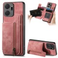 For Honor X7a Retro Leather Zipper Wallet Back Phone Case(Pink)