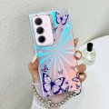 For Samsung Galaxy A35 5G Electroplating Laser Butterfly Phone Case with Wrist Strap(Purple Butterfl
