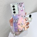 For Samsung Galaxy S23 FE 5G Electroplating Laser Butterfly Phone Case with Wrist Strap(Pink Butterf