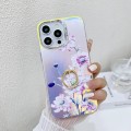 For iPhone 15 Pro Max Electroplating Laser Flower Ring Holder TPU Phone Case(Zinnia AH9)