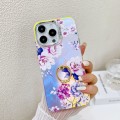 For iPhone 14 Pro Electroplating Laser Flower Ring Holder TPU Phone Case(Peony AH11)
