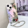 For iPhone 14 Electroplating Laser Flower Phone Case with Wrist Strap(Leaves AH12)