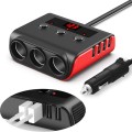 TR12 3 in 1 100W 4USB Car Cigarette Lighter with Switch Voltage Display(Black Red)