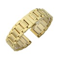 24mm Steel Bracelet Butterfly Buckle Five Beads Unisex Stainless Steel Solid Watch Strap, Color:Gold