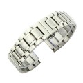 24mm Steel Bracelet Butterfly Buckle Five Beads Unisex Stainless Steel Solid Watch Strap, Color:Silv